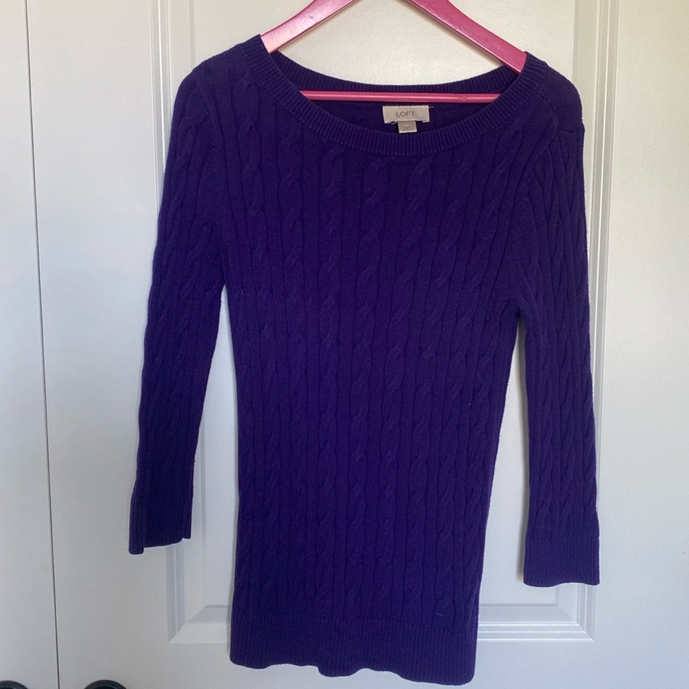 LOFT Cable Purple Sweater